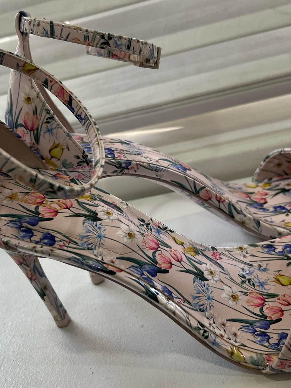 Aldo Pink Floral Ankle-Strap Heeled Sandals - Picture 8 of 9